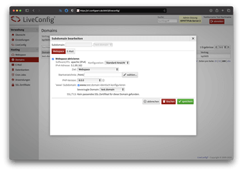LiveConfig Endkunden Ansicht